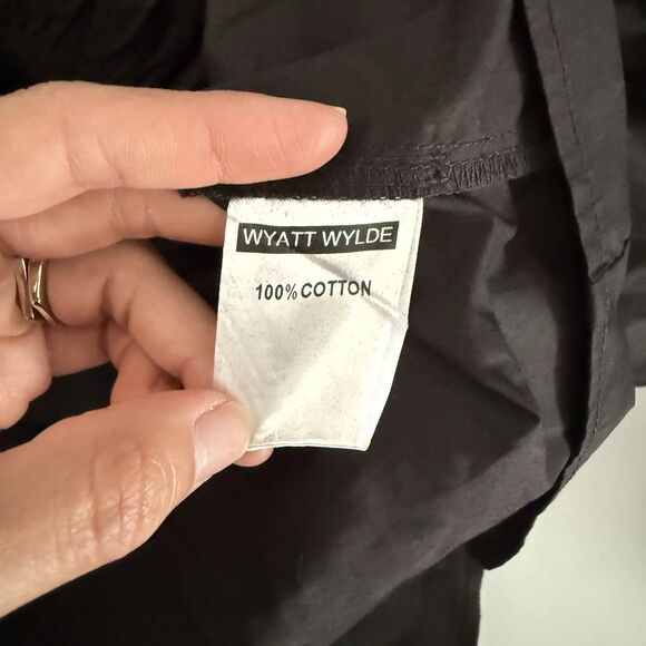 WYATT WYLDE Maxi Dress Large L Black Womens Helena Tie Neck Pockets Cotton New - Picture 7 of 13